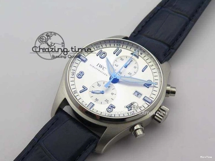 MIROTIME 0723 Pilot Chrono SS IW387809 ZF 1:1 Best Edition Silver Dial Blue Numbers On Blue Leather Strap A Lightweight 7263